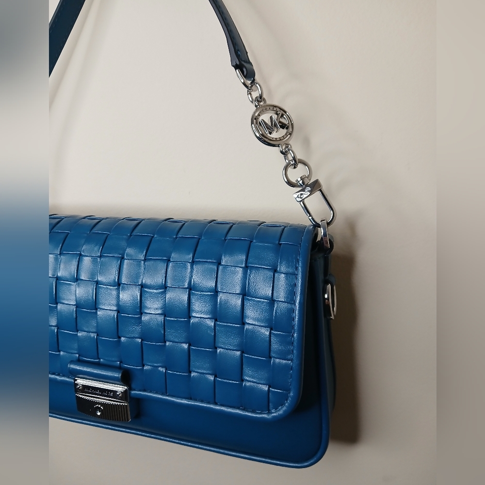 Michael Kors Bradshaw Dark Mountain Woven Leather Shoulder Bag